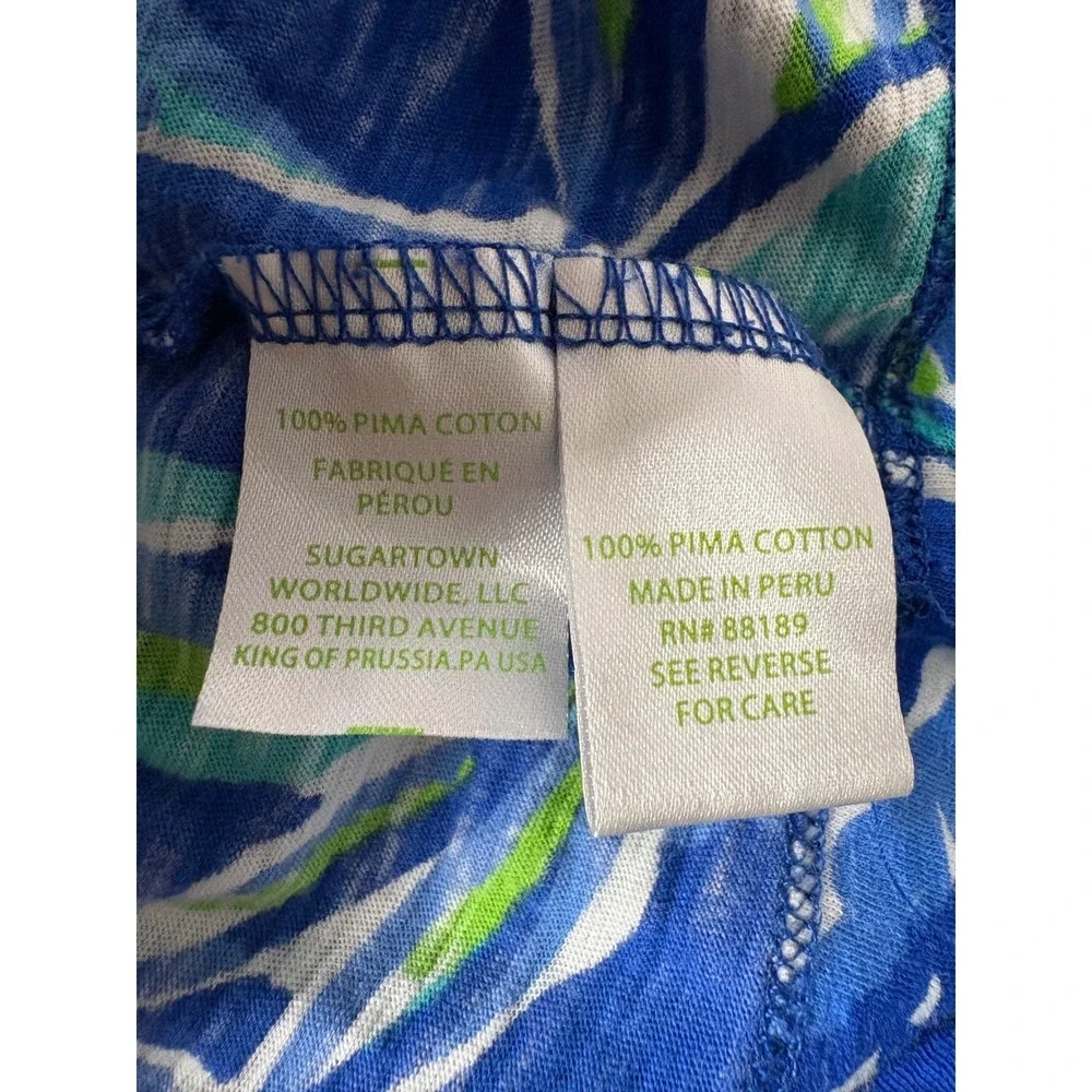 LILLY PULITZER Womens Blue Bamboo Print Pima Cotton Henley Dress M Tropical Soft